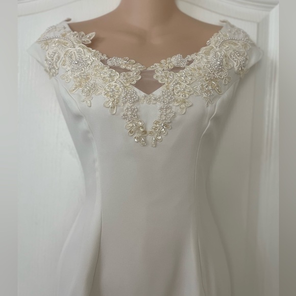 Alfred Angelo VTG 80’s 90’s Beaded Ivory Column Wedding Event Dress & Jacket 6 - Picture 2 of 16